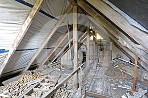 Interior of old messy attic