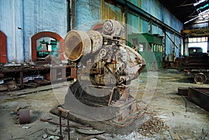 Interior of old mine and machinery