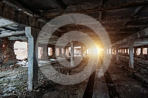 Interior of the old ruined abandoned barn