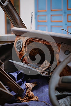 Interior of abandoned and rusty old van