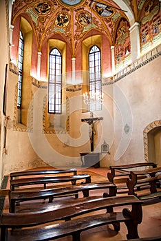 Interior of old small catholic church