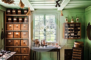 Interior of Old Swiss house at Ballenberg Open air Museum, Brienz, Switzerland