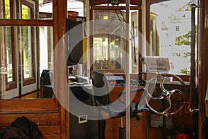 Interior of old tourist tram cabin