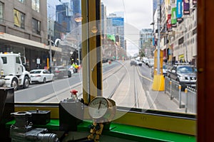 The interior of the old tram circulating in Melbourne city center, public transport, Melbourne, Victoria, Australia