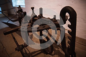 Interior of old water mill .