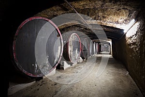 Interior of an old wine cellar, barrels