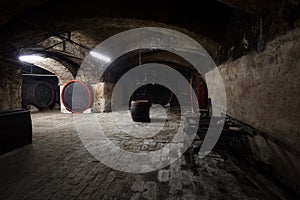 Interior of an old wine cellar, barrels