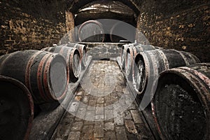 Interior of an old wine cellar, barrels