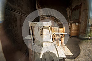 Interior old wooden building in ghost town, Bodie, California