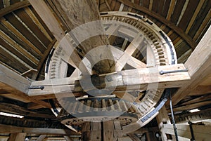 Interior of the old wooden windmill