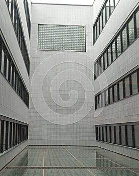 Interior open courtyard in a modern multi-storey building