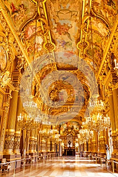 Interior of Opera Garnier in Paris beautiful ceiling