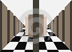 Interior optical illusion vector design with psychedelic style checkered pattern photo