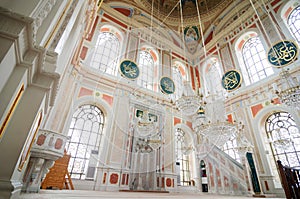 Interior of Ortakoy mosque, majidieh Grand mosque in Istanbul