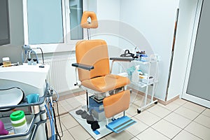 Interior of otolaryngologist`s office with modern equipment