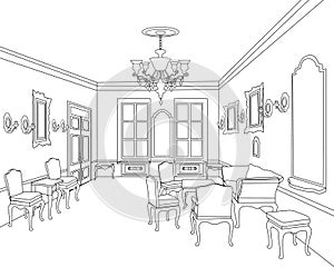 Interior outline sketch. Furniture room blueprint. Architectural set