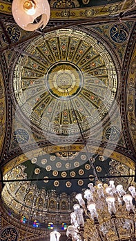 Interior panoramic view of the Muhammad Ali albaster mosque roof in Cairo Egypt