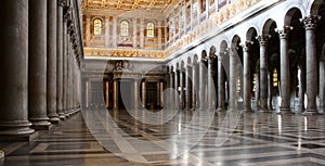 Interior of Papal Cathedral of Saint Paul outside the wall, Rome