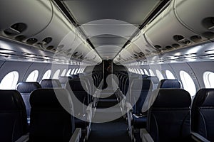 The interior of a passenger seats plane