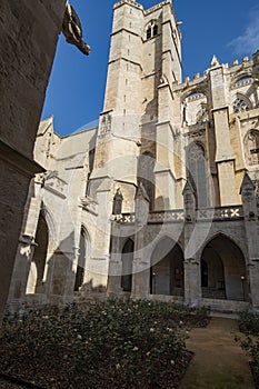 Interior patio on an old Gothic Cathedral in Narbonne, France