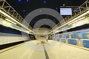 Interior of the Petrovshchina metro station of the Minsk metro.