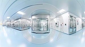 Interior of Pharmaceautical clean room, industrial design for large scale chemical production in controlled sterile conditions