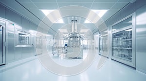 Interior of Pharmaceautical clean room, industrial design for large scale chemical production in controlled sterile conditions