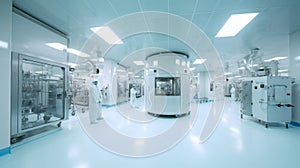 Interior of Pharmaceautical clean room, industrial design for large scale chemical production in controlled sterile conditions