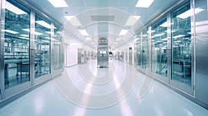 Interior of Pharmaceautical clean room, industrial design for large scale chemical production in controlled sterile conditions