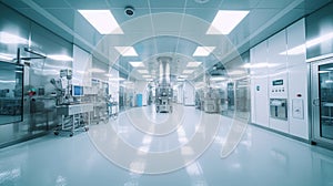 Interior of Pharmaceautical clean room, industrial design for large scale chemical production in controlled sterile conditions