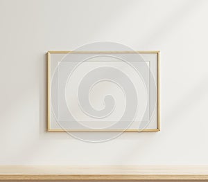 Interior poster mockup with horizontal wooden frame