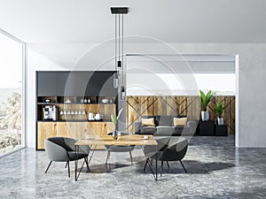 Panoramic studio flat kitchen interior