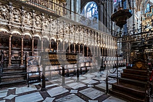 Interior of the Primate Cathedral of Saint Mary in Toledo, Spain