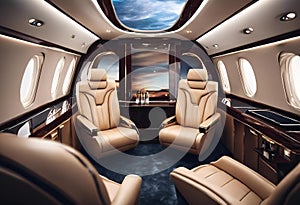 the interior of a private jet that is not fully loaded