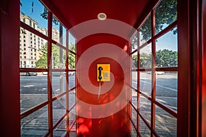 Interior of public phone booth in China