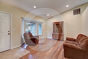 Interior of a rambler home with vaulted ceiling