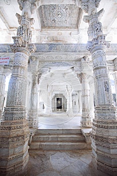 Interior of Ranakpur Temple in Rajasthan, India