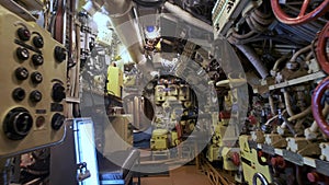 The interior of a real submarine. Electrobrushes, pipes and sensors