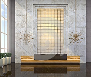 Interior with a reception desk in the style of modern classic. 3d visualization