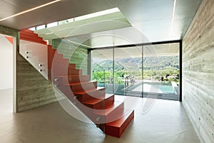 Interior, red staircase