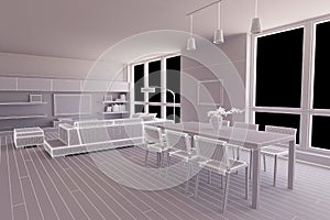 Interior render of a dining room