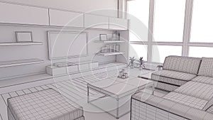 Interior render of a dining room