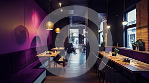 Z reštaurácia v štýl v purpurová svetlo okna lampy 