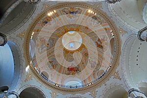Interior of rhe Dome of Historical Cathedral Frauenkirche in the Old Town of Dresden, the Capital City of Saxony