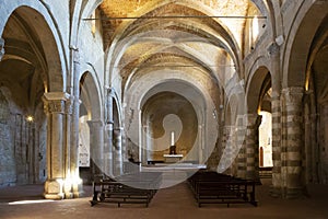 Interior of romanesque cathedral of Sovana