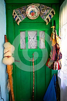 Interior of Romanian old house in the village of Transylvania, crafted old objects or daily use