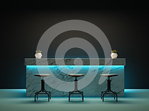 Interior room with bar counter 3D rendering