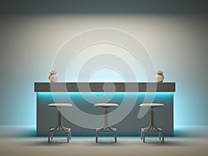 Interior room with bar counter 3D rendering