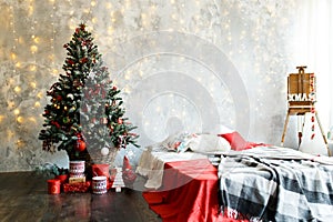 Interior room decorated in Christmas style