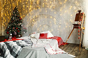 Interior room decorated in Christmas style